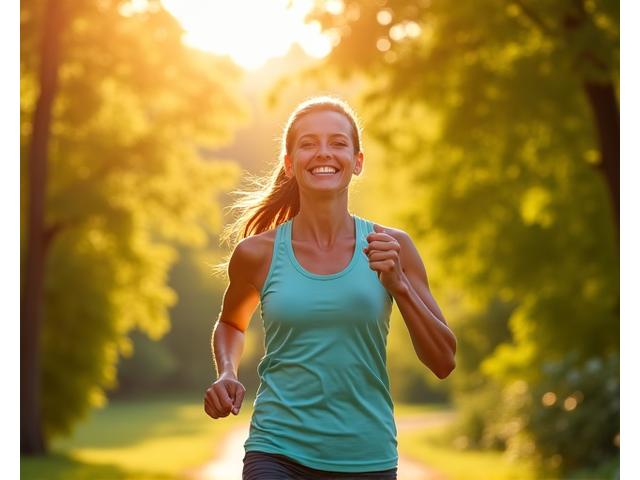 Energetic person exercising outdoors with vibrant green background, depicting sustained vitality.