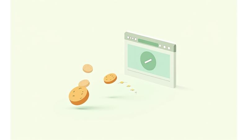 Stylized abstract depiction of digital cookies flowing into a user's browser, with clear icons for consent management.