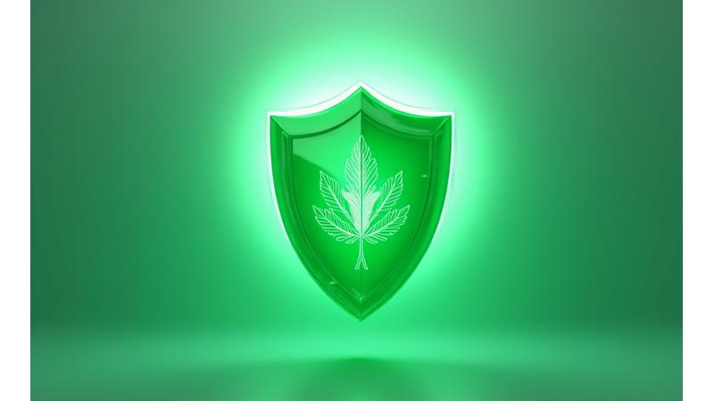 Abstract depiction of a digital shield protecting data, with a leaf motif representing wellness and growth.